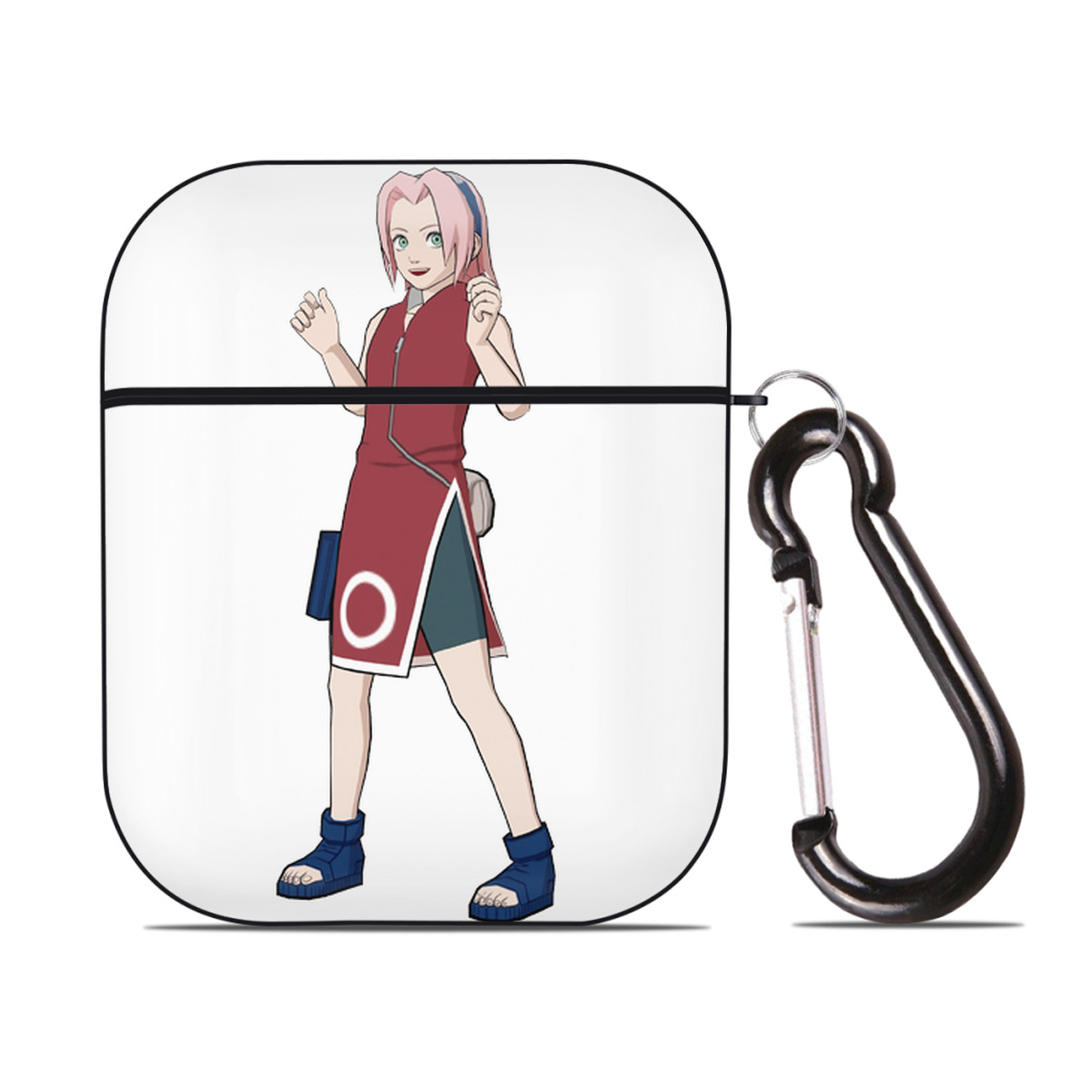 （画像用） NARUTO -ナルト- 春野サクラ Haruno Sakura AirPods 第2世代保護ケース ハードシェル ブラック 耐衝撃・防指紋・カラビナ付き