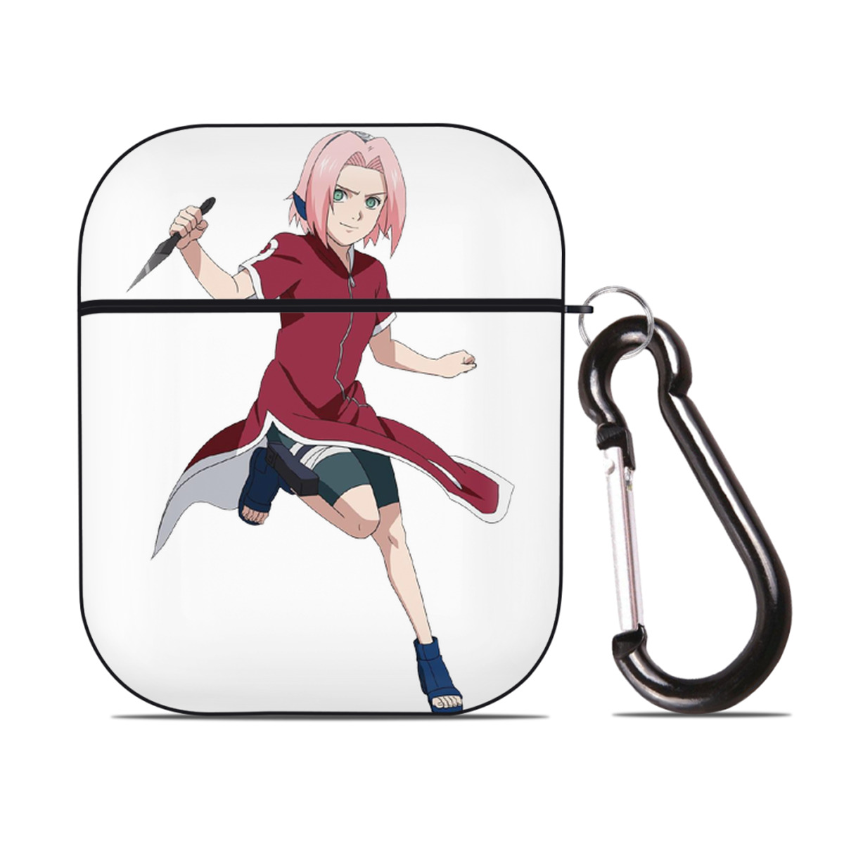 （画像用） NARUTO -ナルト- 春野サクラ Haruno Sakura AirPods 第2世代保護ケース ハードシェル ブラック 耐衝撃・防指紋・カラビナ付き