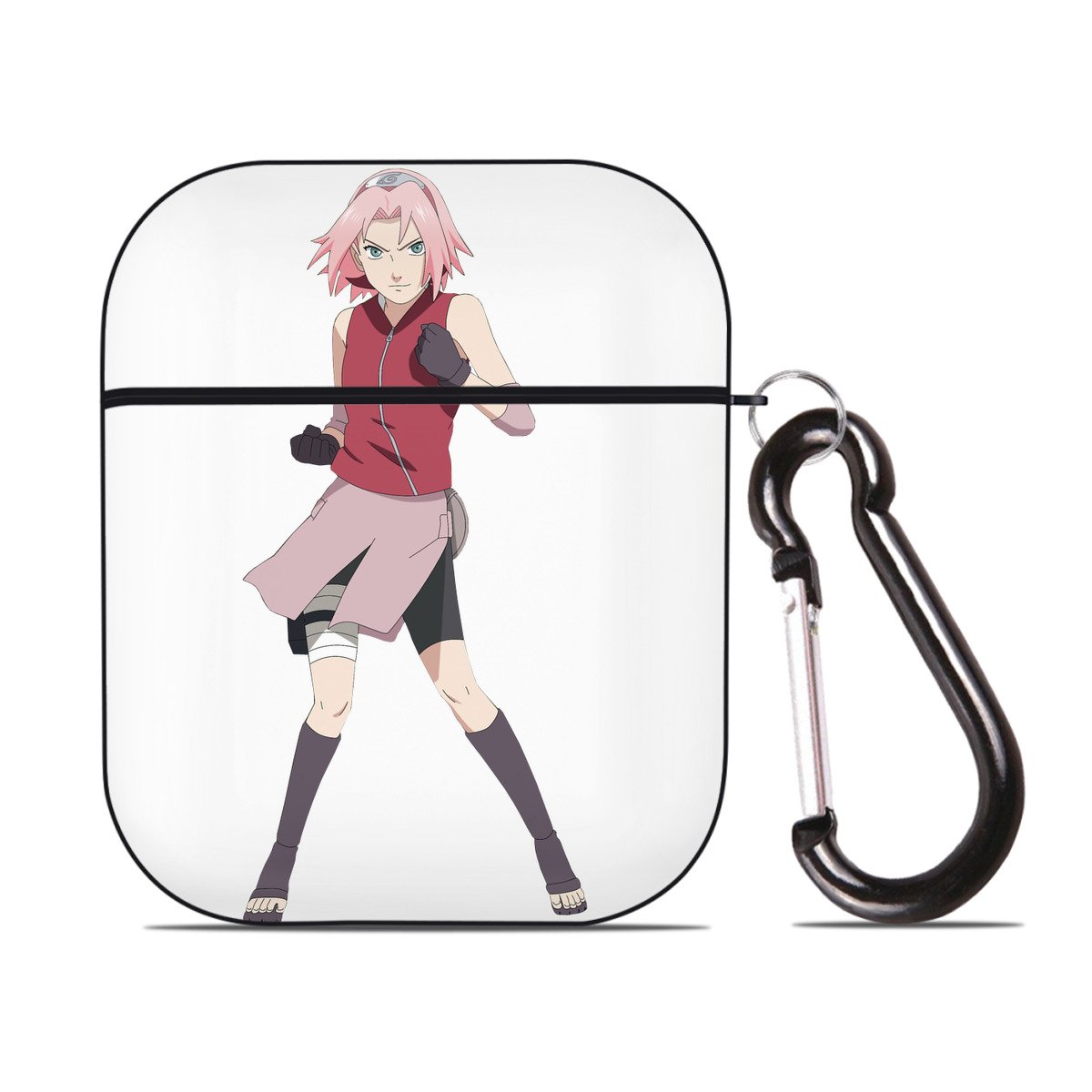 （画像用） NARUTO -ナルト- 春野サクラ Haruno Sakura AirPods 第2世代保護ケース ハードシェル ブラック 耐衝撃・防指紋・カラビナ付き