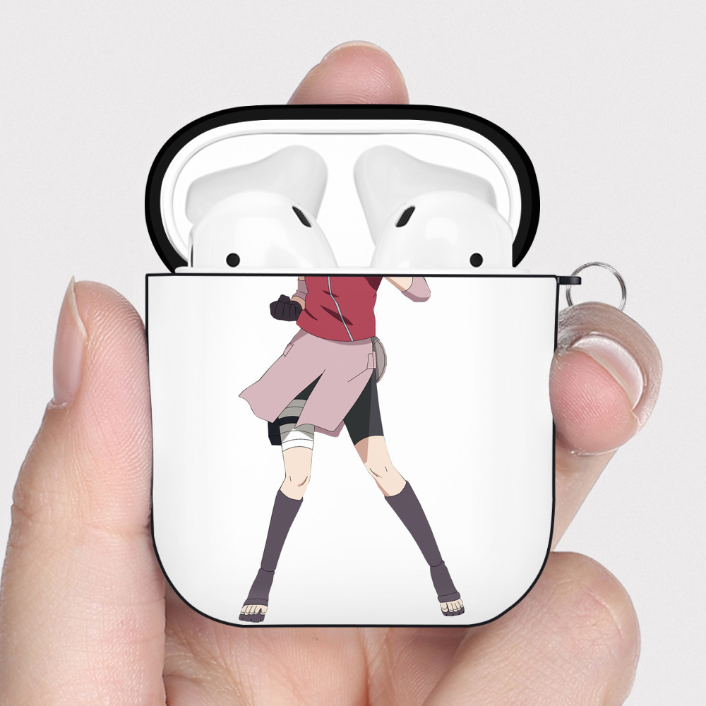 （画像用） NARUTO -ナルト- 春野サクラ Haruno Sakura AirPods 第2世代保護ケース ハードシェル ブラック 耐衝撃・防指紋・カラビナ付き
