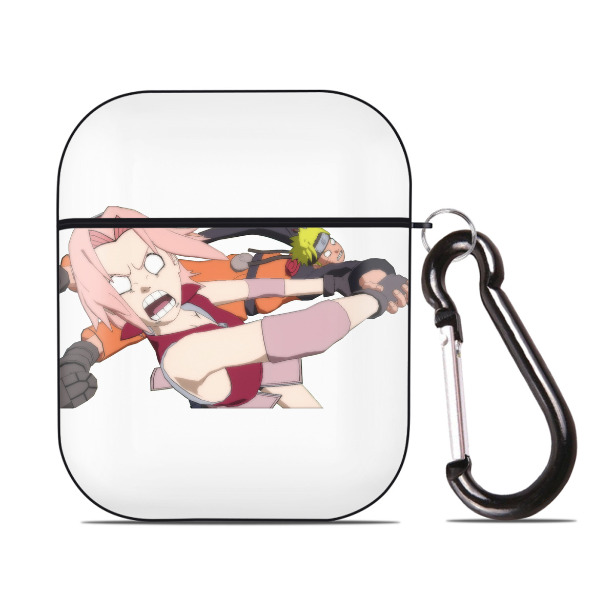 （画像用） NARUTO -ナルト- 春野サクラ Haruno Sakura AirPods 第2世代保護ケース ハードシェル ブラック 耐衝撃・防指紋・カラビナ付き