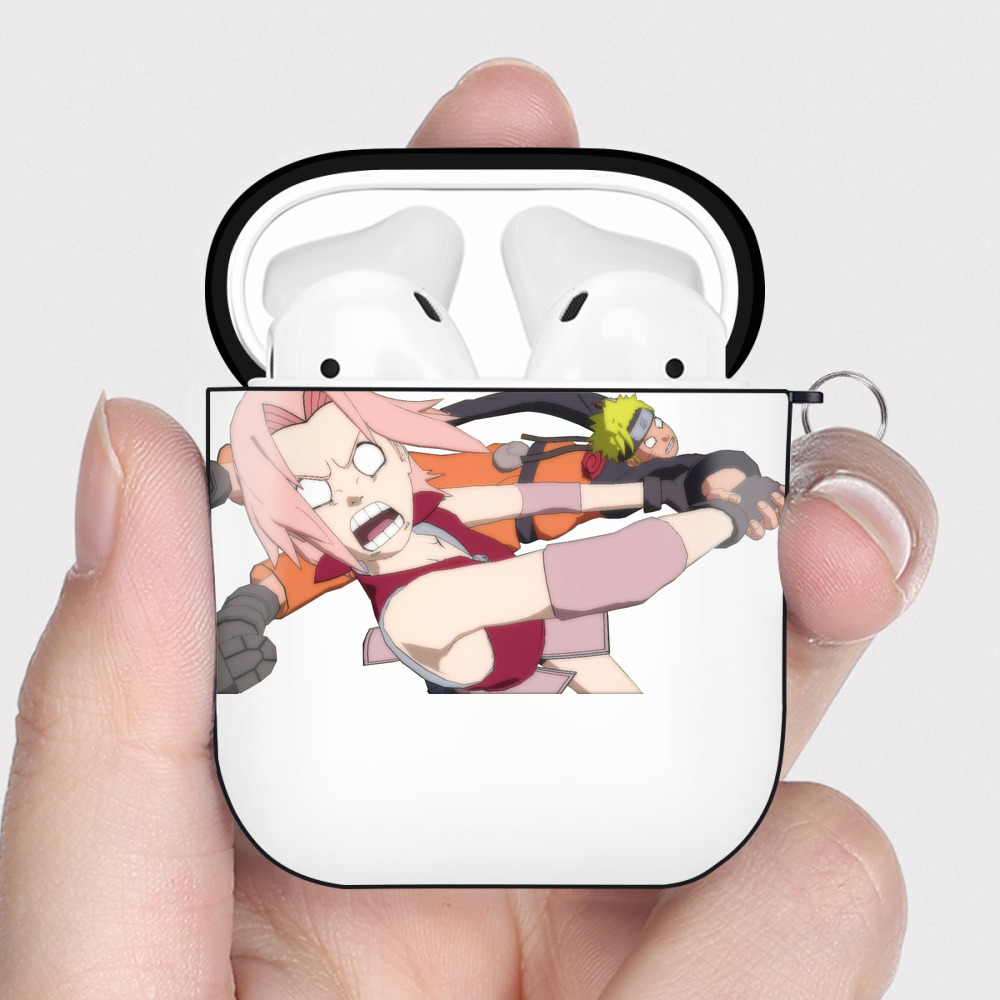 （画像用） NARUTO -ナルト- 春野サクラ Haruno Sakura AirPods 第2世代保護ケース ハードシェル ブラック 耐衝撃・防指紋・カラビナ付き