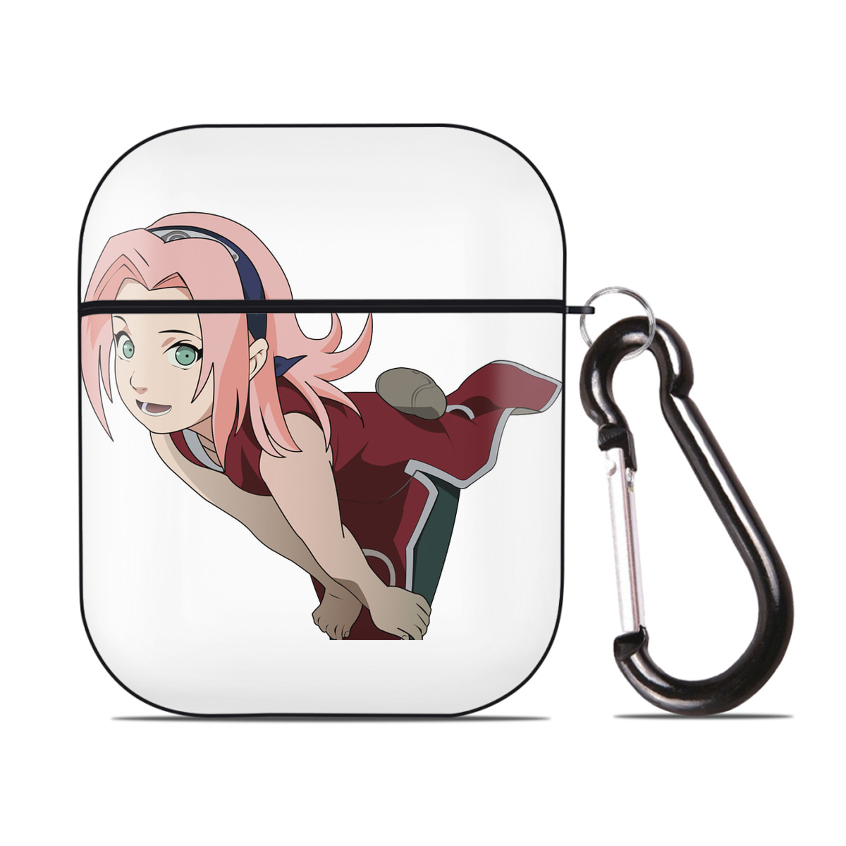 （画像用） NARUTO -ナルト- 春野サクラ Haruno Sakura AirPods 第2世代保護ケース ハードシェル ブラック 耐衝撃・防指紋・カラビナ付き