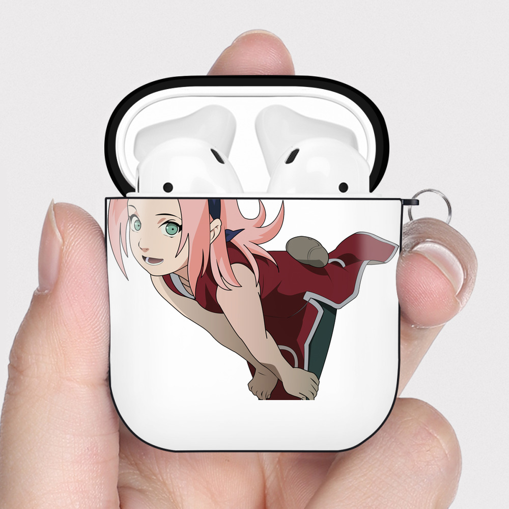 （画像用） NARUTO -ナルト- 春野サクラ Haruno Sakura AirPods 第2世代保護ケース ハードシェル ブラック 耐衝撃・防指紋・カラビナ付き