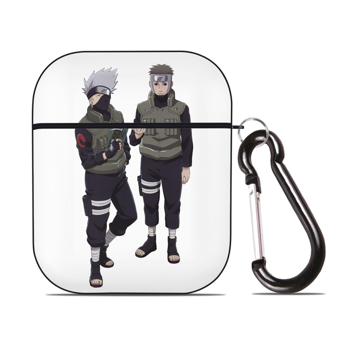 （画像用） NARUTO -ナルト- はたけ カカシ Hatake Kakashi AirPods 第2世代保護ケース ハードシェル ブラック 耐衝撃・防指紋・カラビナ付き