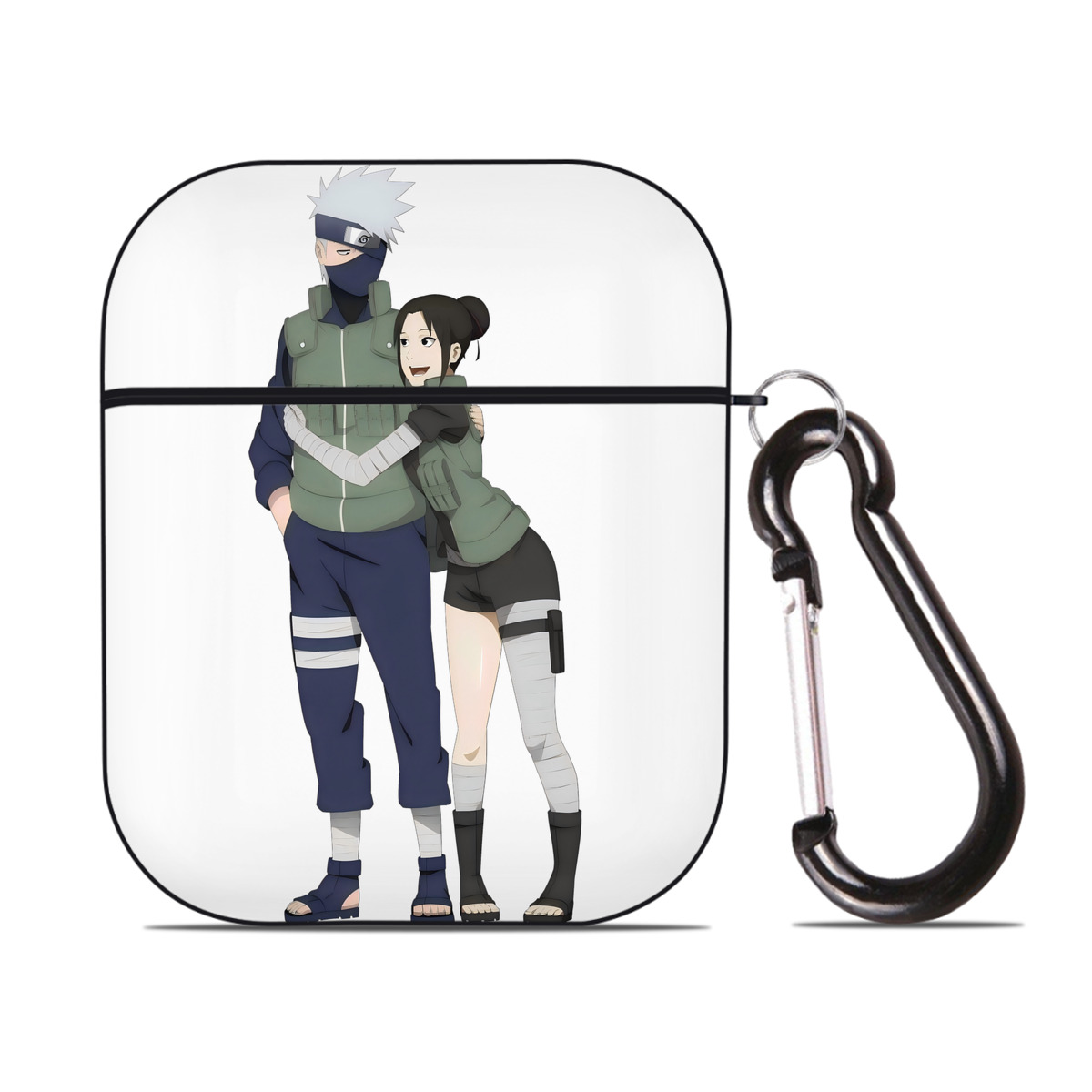 （画像用） NARUTO -ナルト- はたけ カカシ Hatake Kakashi AirPods 第2世代保護ケース ハードシェル ブラック 耐衝撃・防指紋・カラビナ付き