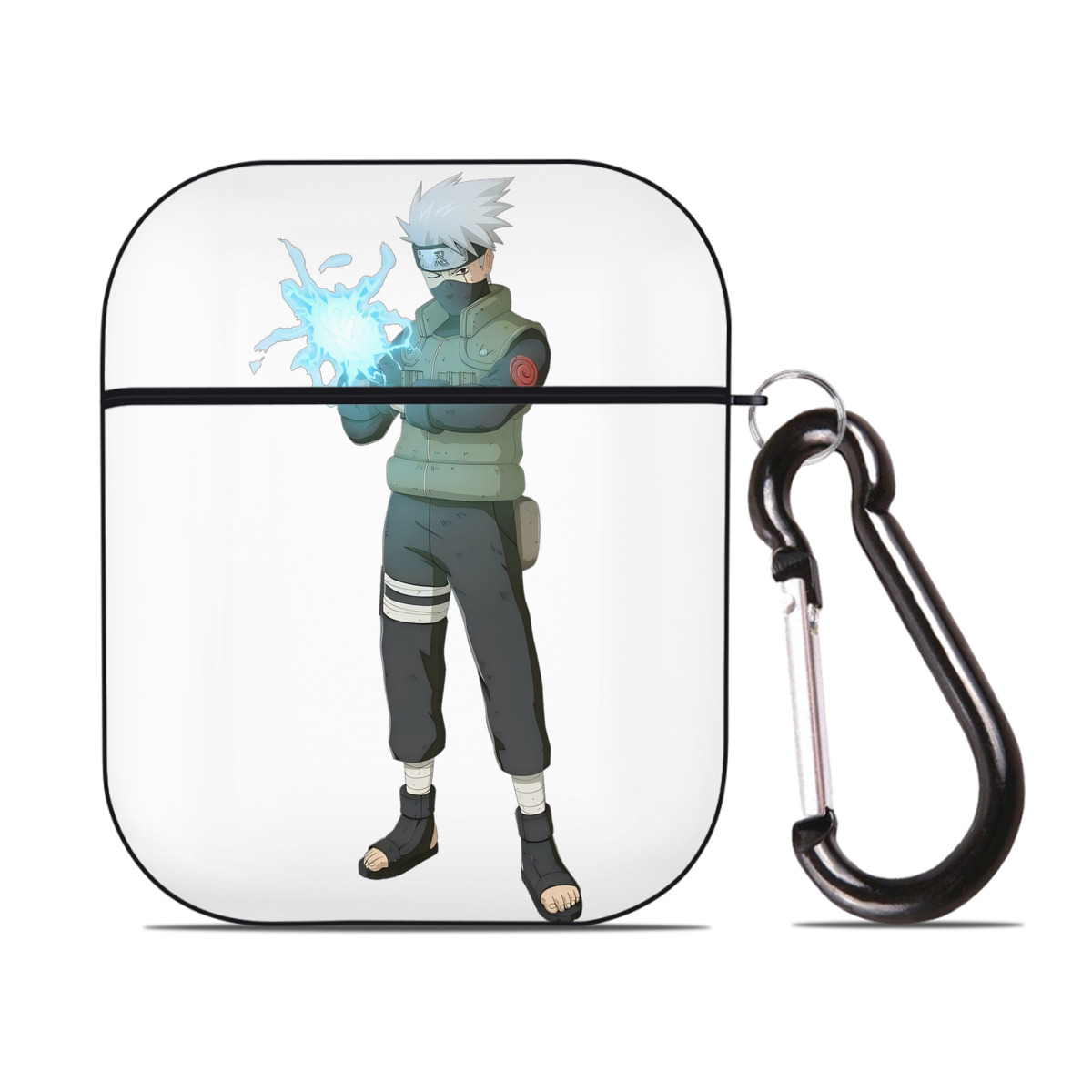 （画像用） NARUTO -ナルト- はたけ カカシ Hatake Kakashi AirPods 第2世代保護ケース ハードシェル ブラック 耐衝撃・防指紋・カラビナ付き