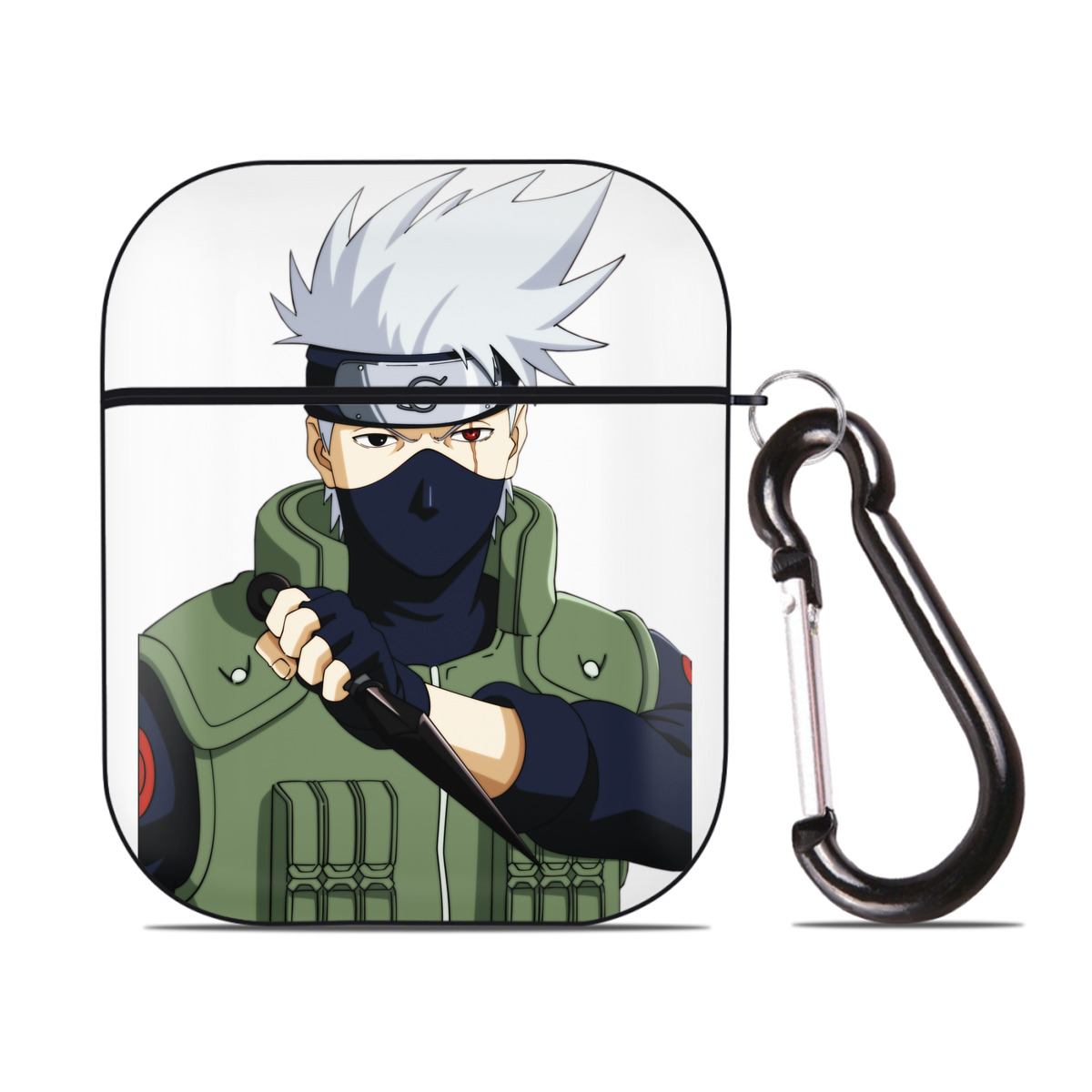 （画像用） NARUTO -ナルト- はたけ カカシ Hatake Kakashi AirPods 第2世代保護ケース ハードシェル ブラック 耐衝撃・防指紋・カラビナ付き