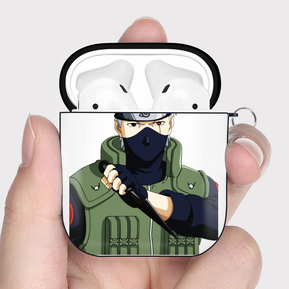 （画像用） NARUTO -ナルト- はたけ カカシ Hatake Kakashi AirPods 第2世代保護ケース ハードシェル ブラック 耐衝撃・防指紋・カラビナ付き