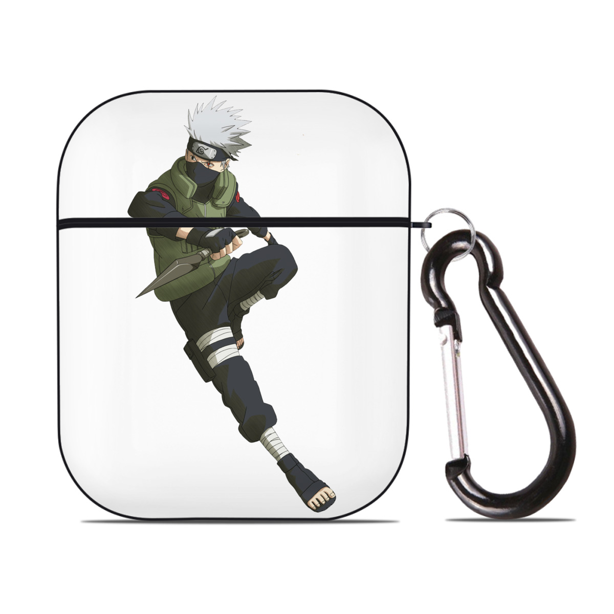 （画像用） NARUTO -ナルト- はたけ カカシ Hatake Kakashi AirPods 第2世代保護ケース ハードシェル ブラック 耐衝撃・防指紋・カラビナ付き