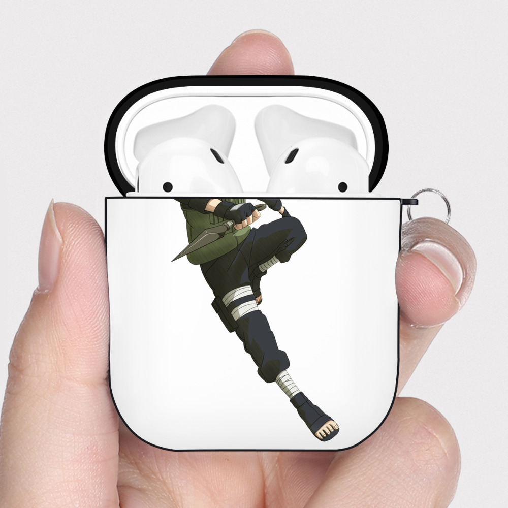 （画像用） NARUTO -ナルト- はたけ カカシ Hatake Kakashi AirPods 第2世代保護ケース ハードシェル ブラック 耐衝撃・防指紋・カラビナ付き