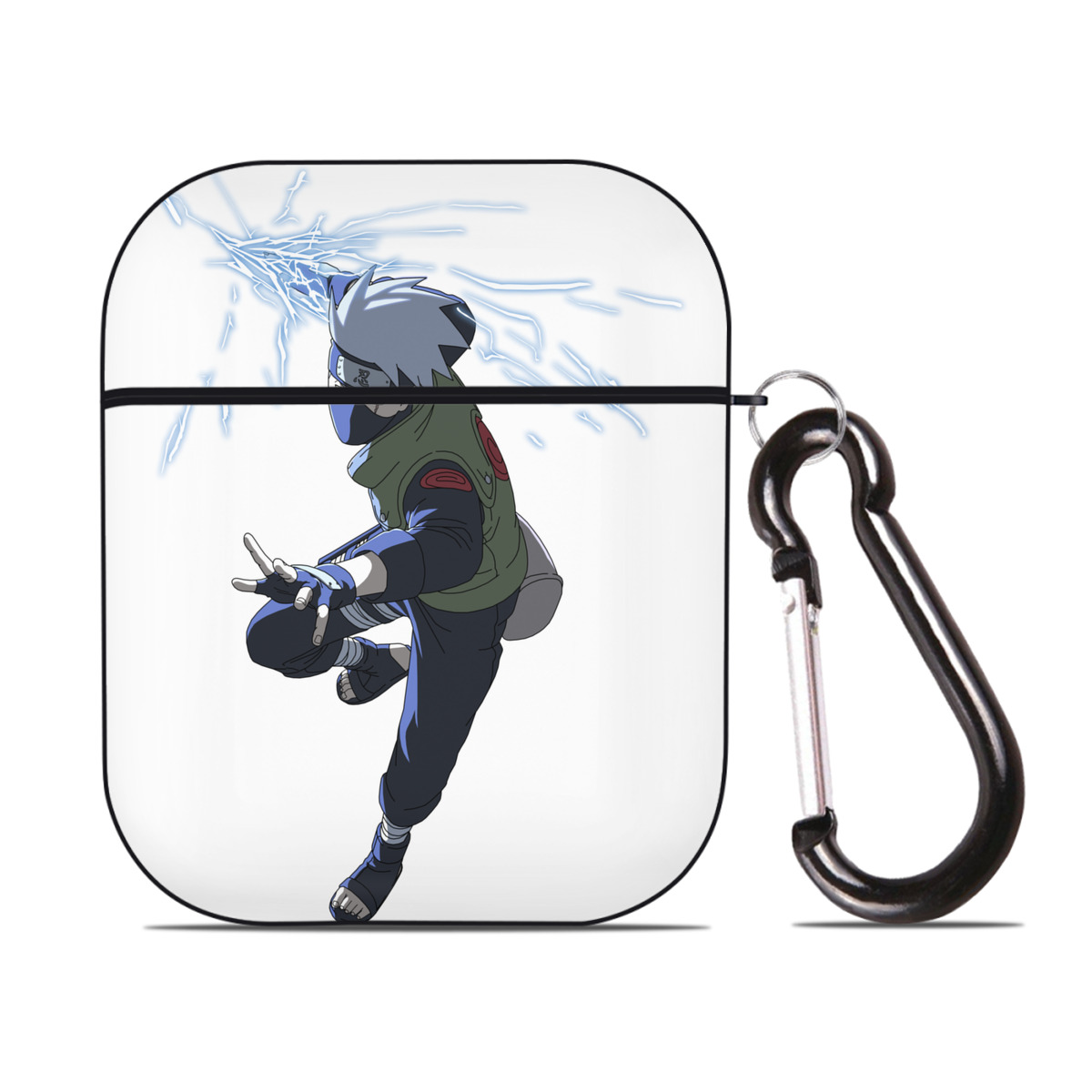 （画像用） NARUTO -ナルト- はたけ カカシ Hatake Kakashi AirPods 第2世代保護ケース ハードシェル ブラック 耐衝撃・防指紋・カラビナ付き