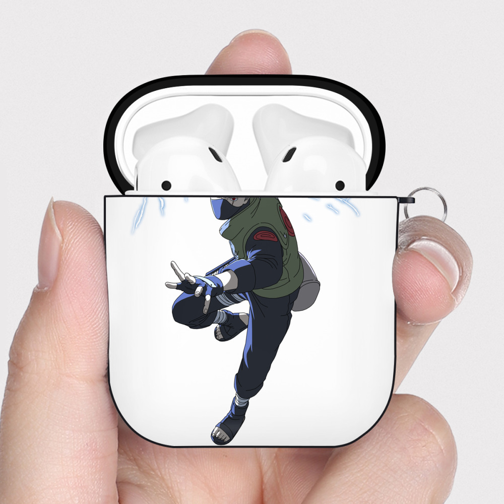 （画像用） NARUTO -ナルト- はたけ カカシ Hatake Kakashi AirPods 第2世代保護ケース ハードシェル ブラック 耐衝撃・防指紋・カラビナ付き
