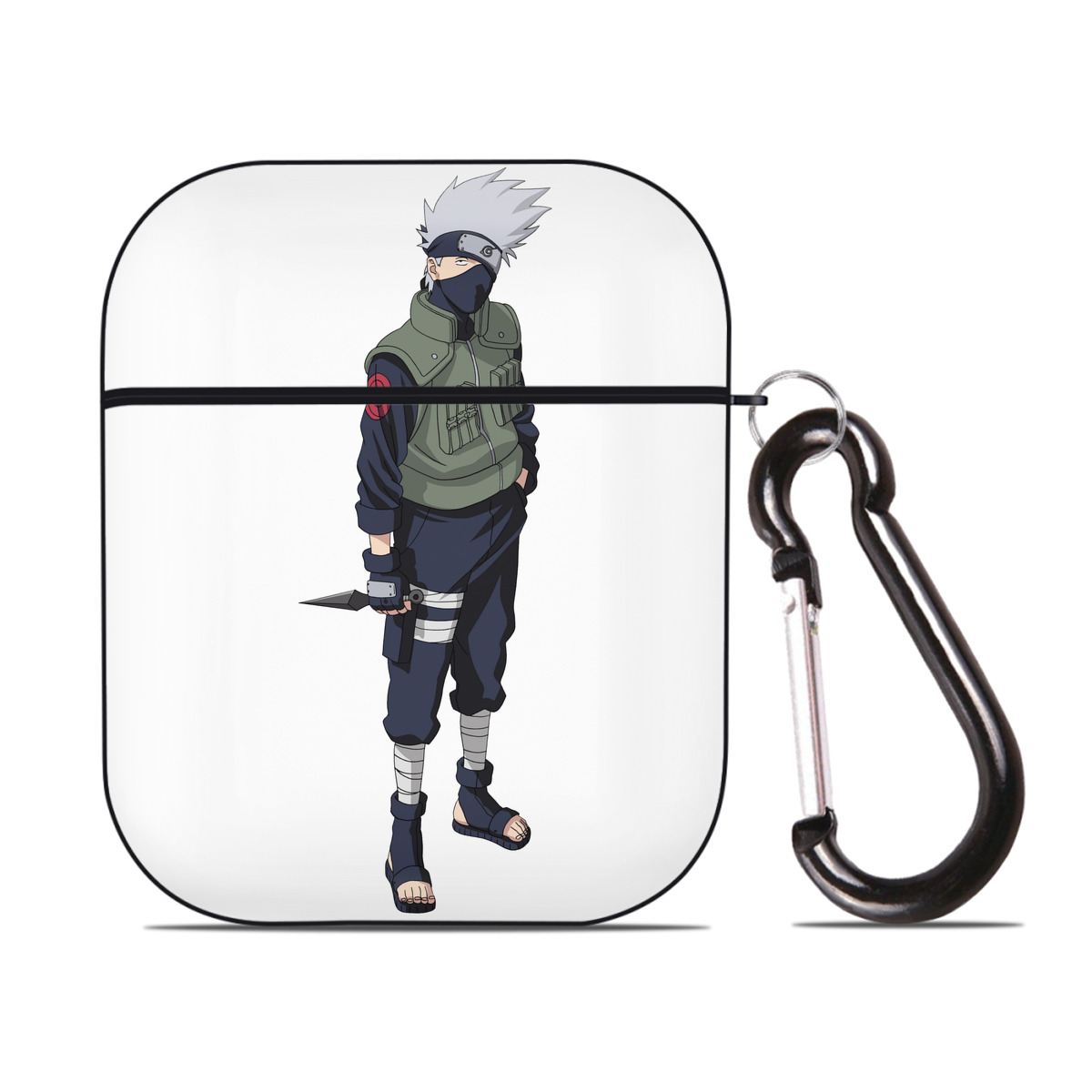 （画像用） NARUTO -ナルト- はたけ カカシ Hatake Kakashi AirPods 第2世代保護ケース ハードシェル ブラック 耐衝撃・防指紋・カラビナ付き