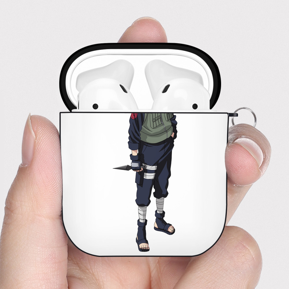 （画像用） NARUTO -ナルト- はたけ カカシ Hatake Kakashi AirPods 第2世代保護ケース ハードシェル ブラック 耐衝撃・防指紋・カラビナ付き