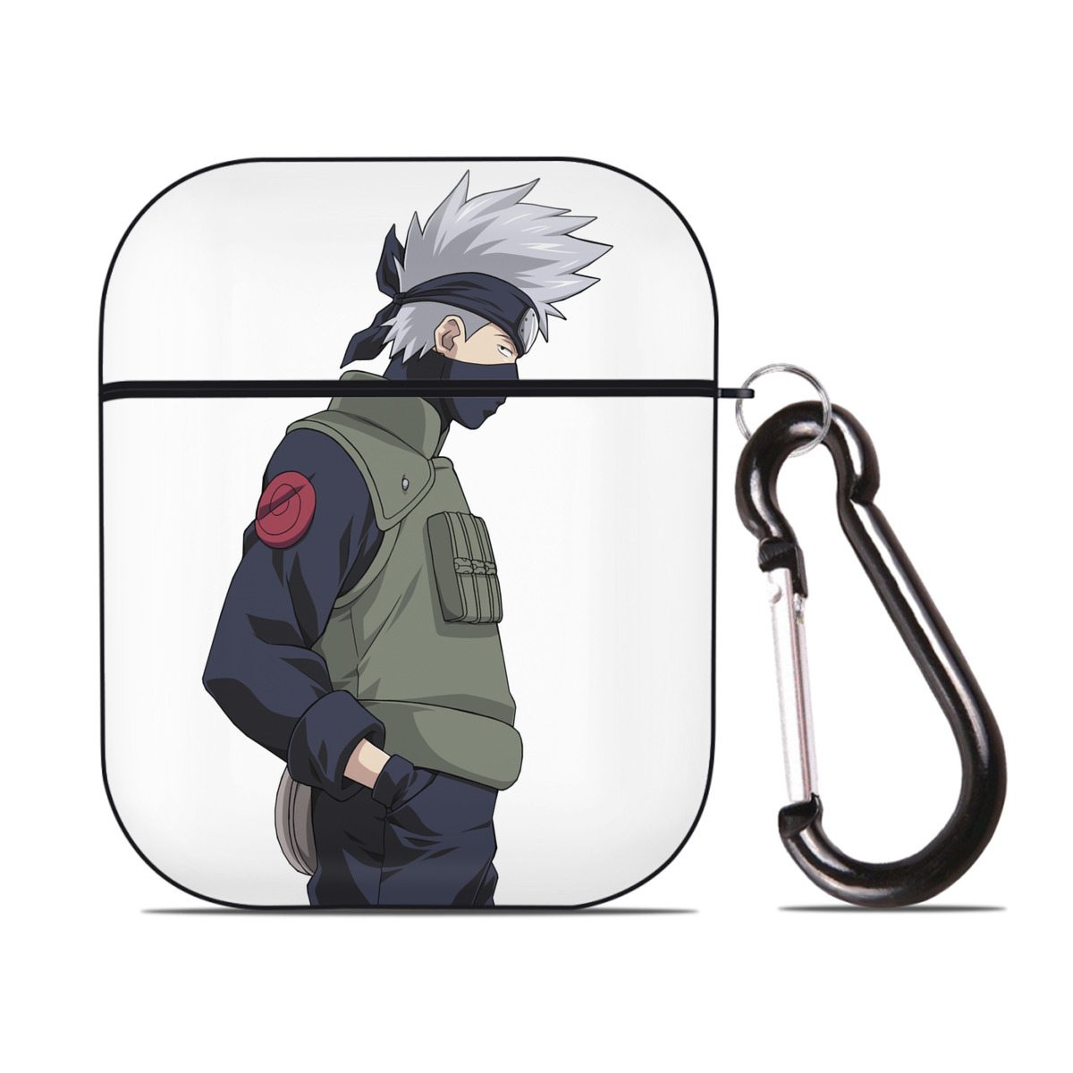 （画像用） NARUTO -ナルト- はたけ カカシ Hatake Kakashi AirPods 第2世代保護ケース ハードシェル ブラック 耐衝撃・防指紋・カラビナ付き