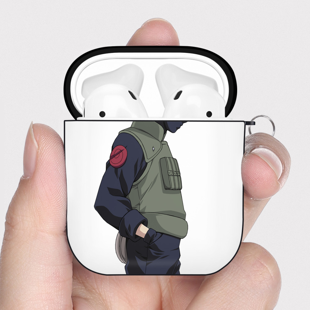 （画像用） NARUTO -ナルト- はたけ カカシ Hatake Kakashi AirPods 第2世代保護ケース ハードシェル ブラック 耐衝撃・防指紋・カラビナ付き