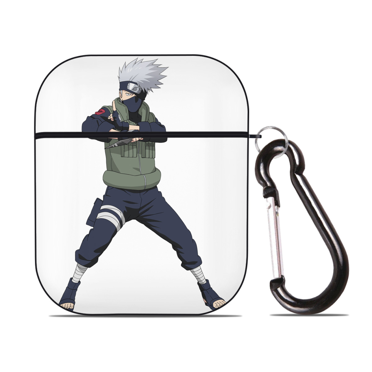 （画像用） NARUTO -ナルト- はたけ カカシ Hatake Kakashi AirPods 第2世代保護ケース ハードシェル ブラック 耐衝撃・防指紋・カラビナ付き