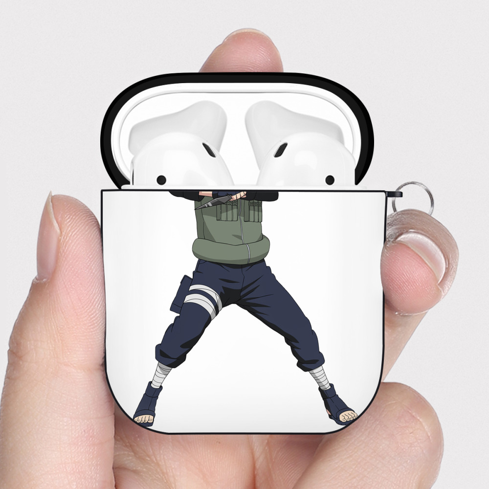 （画像用） NARUTO -ナルト- はたけ カカシ Hatake Kakashi AirPods 第2世代保護ケース ハードシェル ブラック 耐衝撃・防指紋・カラビナ付き