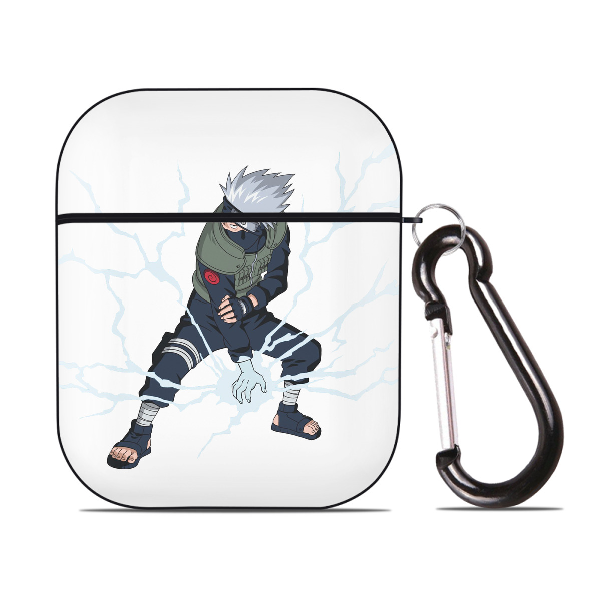 （画像用） NARUTO -ナルト- はたけ カカシ Hatake Kakashi AirPods 第2世代保護ケース ハードシェル ブラック 耐衝撃・防指紋・カラビナ付き