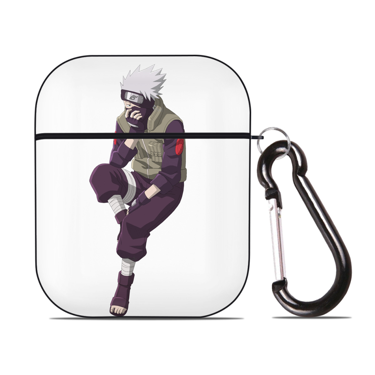 （画像用） NARUTO -ナルト- はたけ カカシ Hatake Kakashi AirPods 第2世代保護ケース ハードシェル ブラック 耐衝撃・防指紋・カラビナ付き