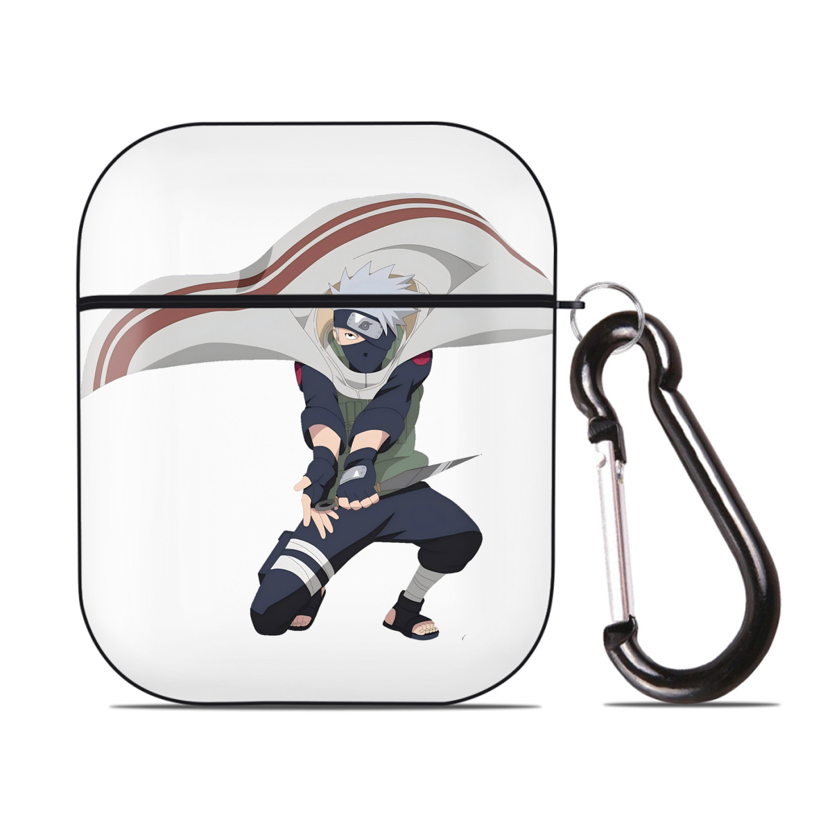 （画像用） NARUTO -ナルト- はたけ カカシ Hatake Kakashi AirPods 第2世代保護ケース ハードシェル ブラック 耐衝撃・防指紋・カラビナ付き