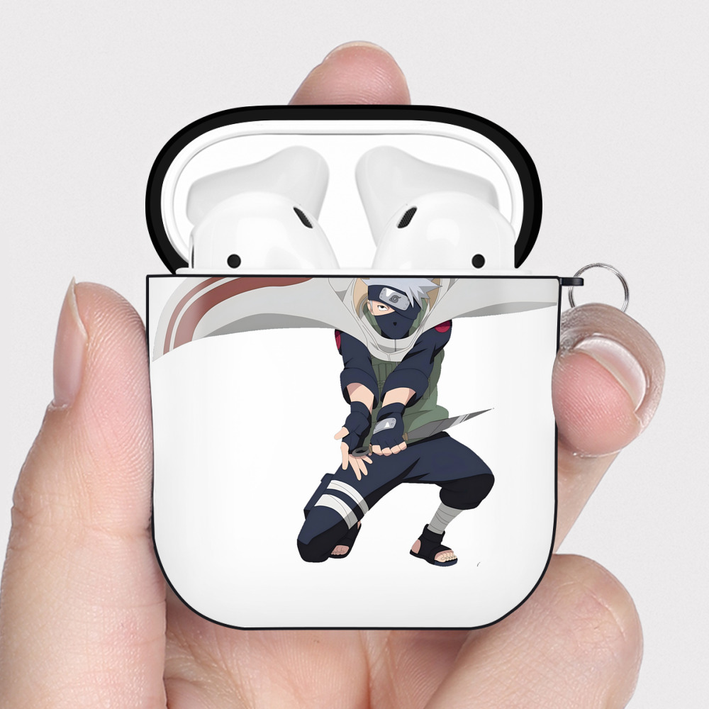 （画像用） NARUTO -ナルト- はたけ カカシ Hatake Kakashi AirPods 第2世代保護ケース ハードシェル ブラック 耐衝撃・防指紋・カラビナ付き