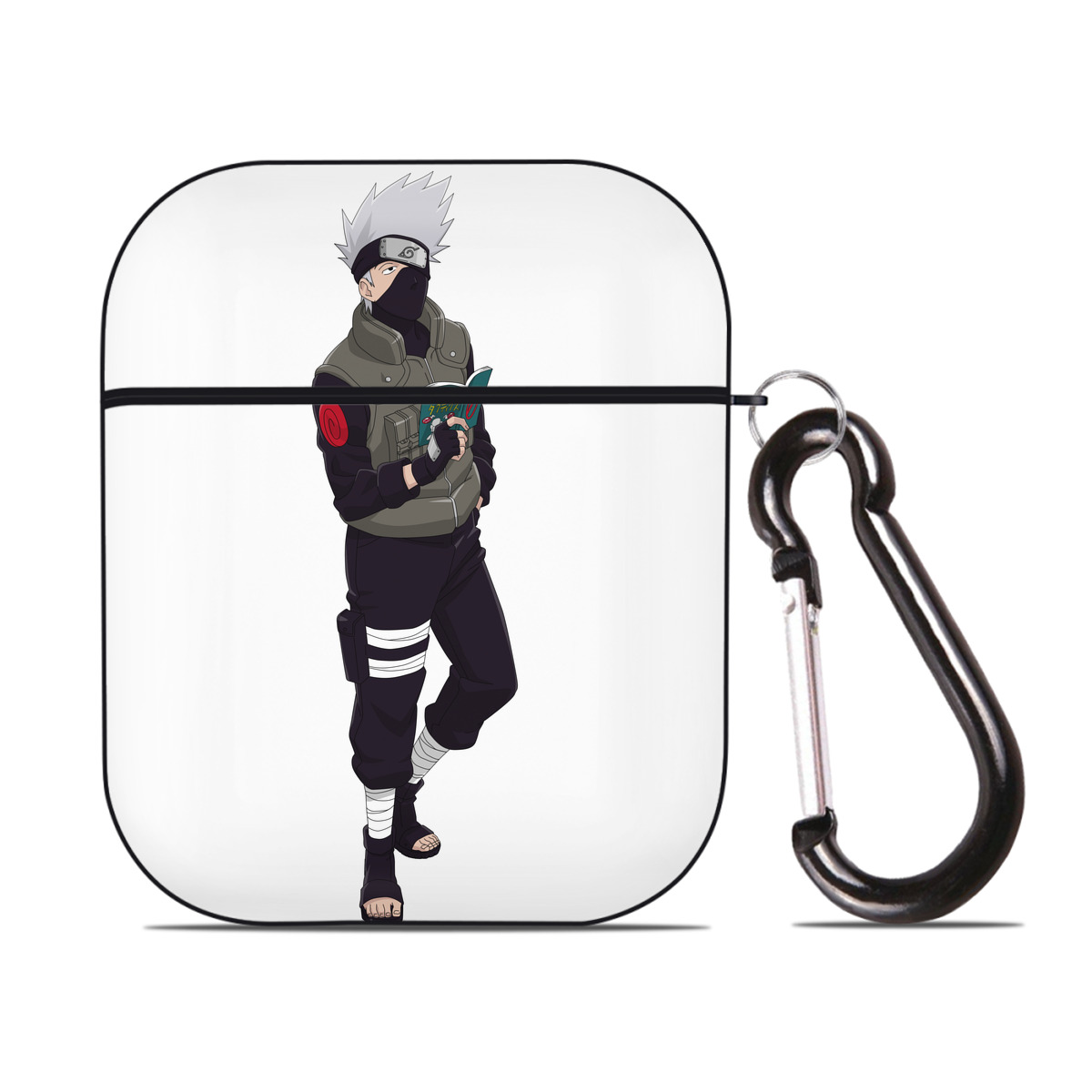 （画像用） NARUTO -ナルト- はたけ カカシ Hatake Kakashi AirPods 第2世代保護ケース ハードシェル ブラック 耐衝撃・防指紋・カラビナ付き