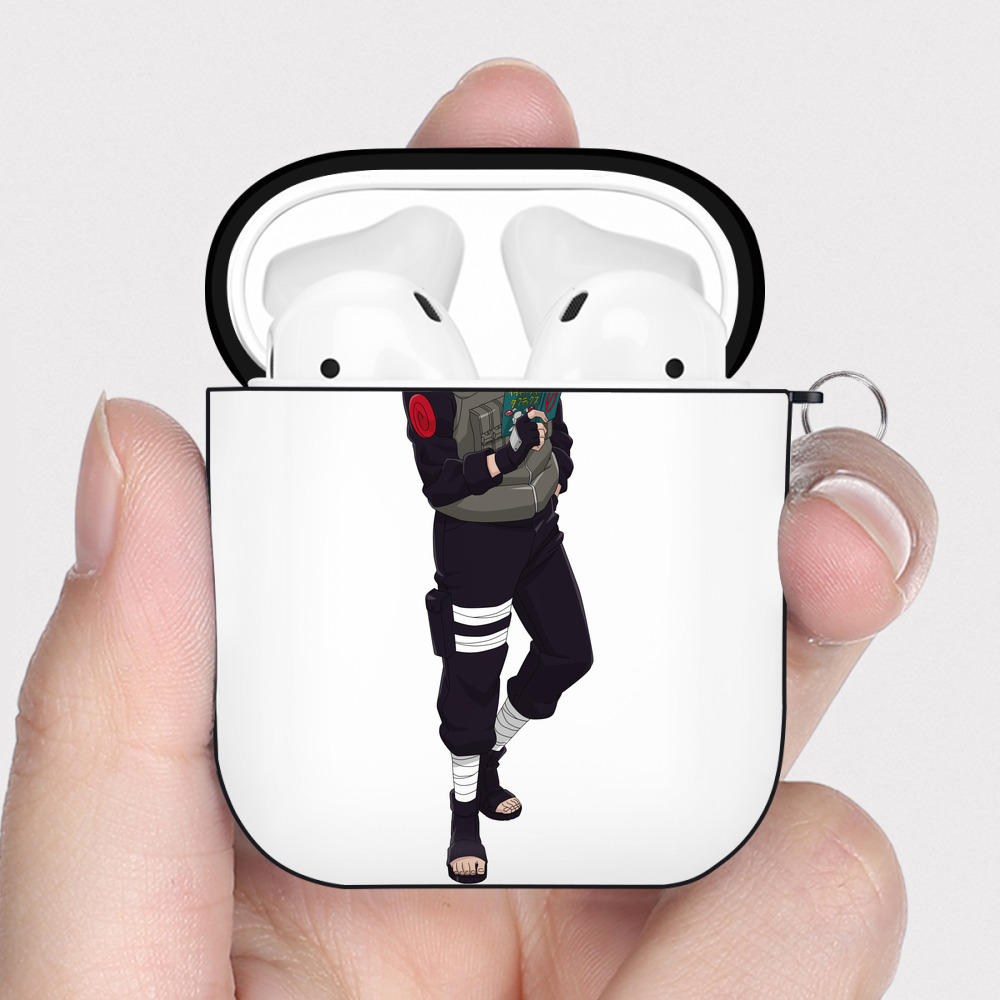（画像用） NARUTO -ナルト- はたけ カカシ Hatake Kakashi AirPods 第2世代保護ケース ハードシェル ブラック 耐衝撃・防指紋・カラビナ付き