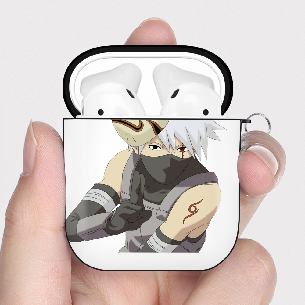 （画像用） NARUTO -ナルト- はたけ カカシ Hatake Kakashi AirPods 第2世代保護ケース ハードシェル ブラック 耐衝撃・防指紋・カラビナ付き