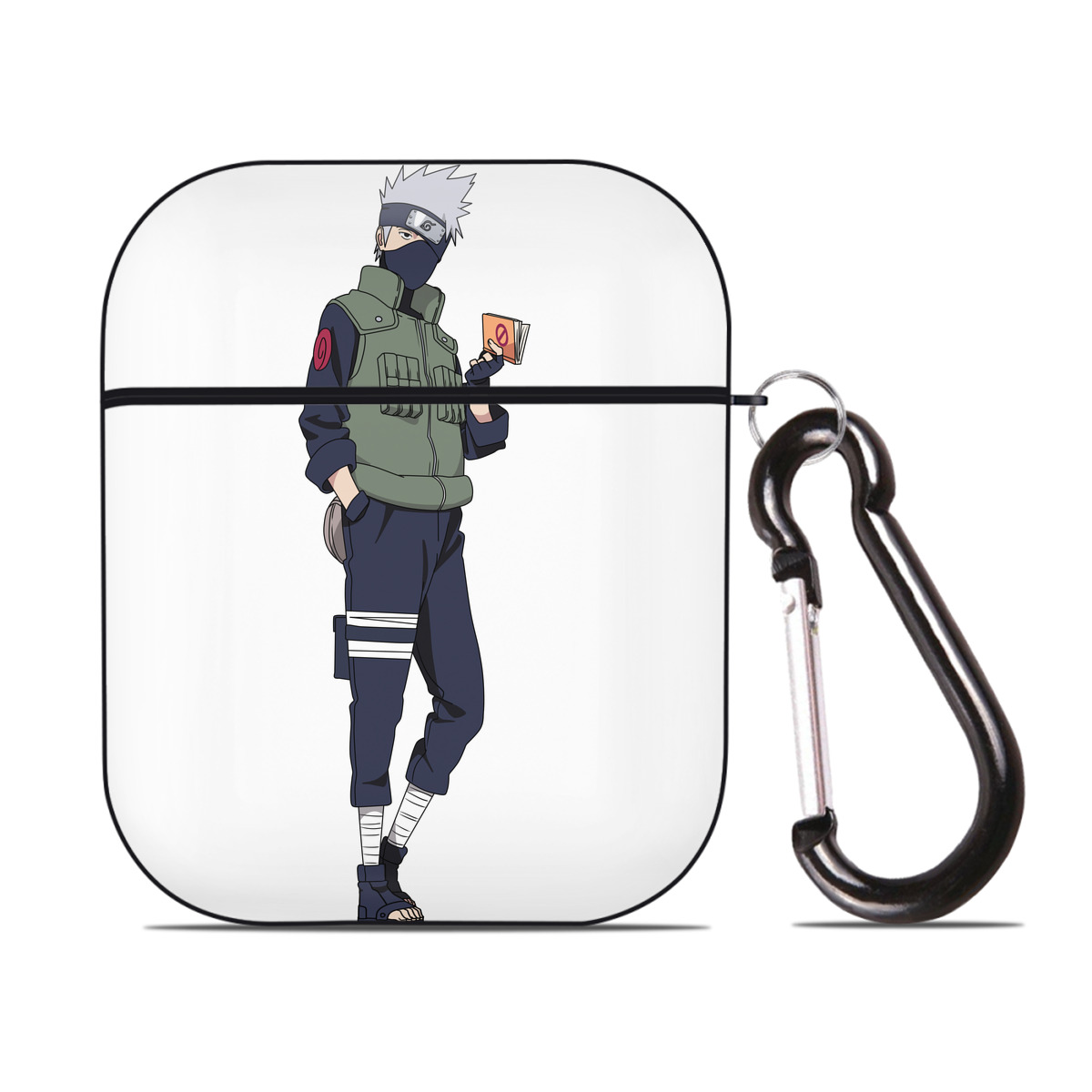 （画像用） NARUTO -ナルト- はたけ カカシ Hatake Kakashi AirPods 第2世代保護ケース ハードシェル ブラック 耐衝撃・防指紋・カラビナ付き