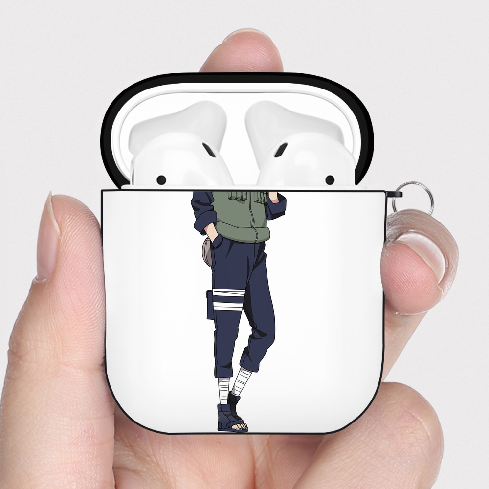 （画像用） NARUTO -ナルト- はたけ カカシ Hatake Kakashi AirPods 第2世代保護ケース ハードシェル ブラック 耐衝撃・防指紋・カラビナ付き