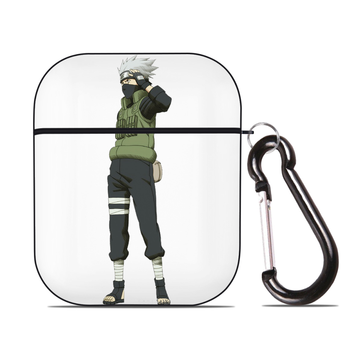 （画像用） NARUTO -ナルト- はたけ カカシ Hatake Kakashi AirPods 第2世代保護ケース ハードシェル ブラック 耐衝撃・防指紋・カラビナ付き