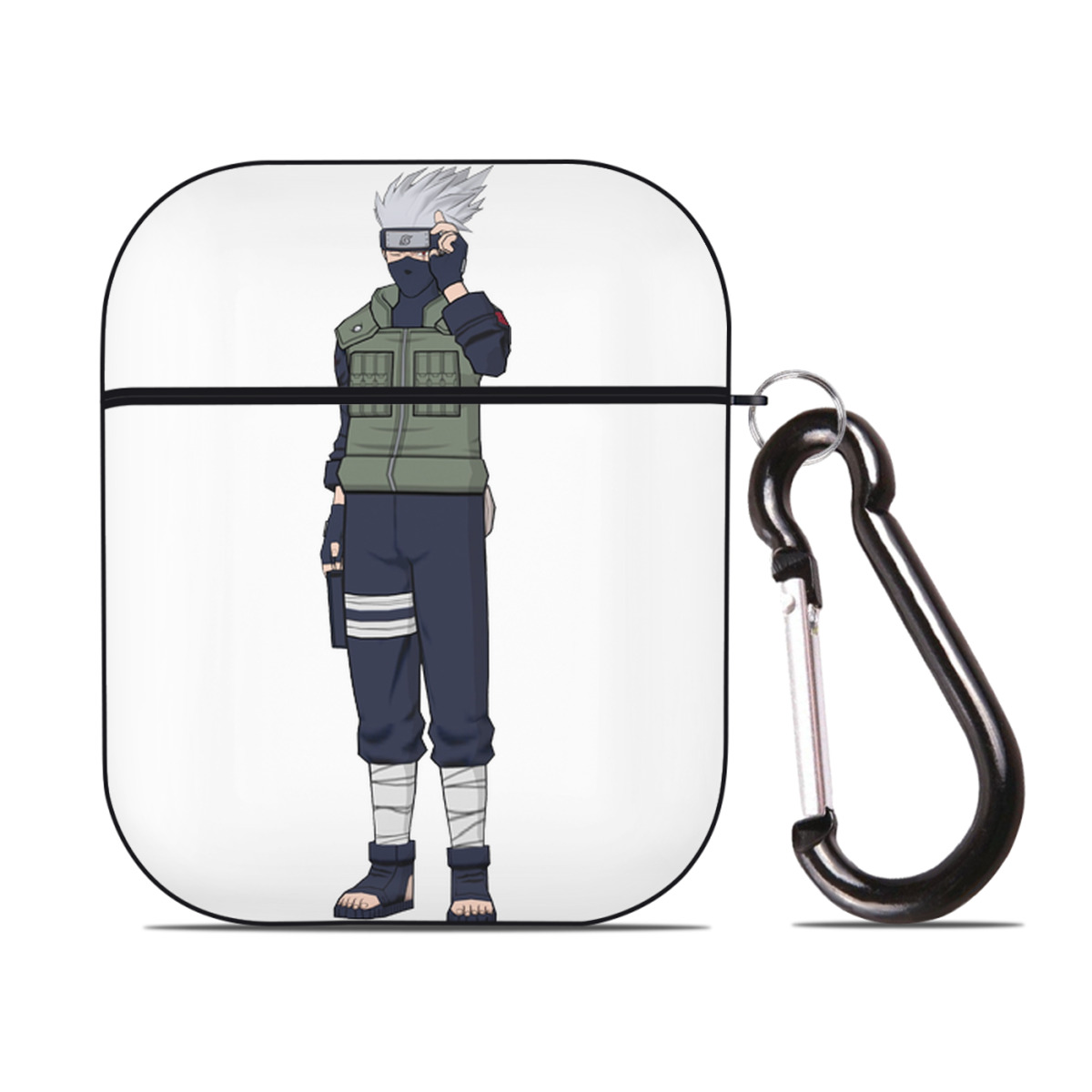（画像用） NARUTO -ナルト- はたけ カカシ Hatake Kakashi AirPods 第2世代保護ケース ハードシェル ブラック 耐衝撃・防指紋・カラビナ付き