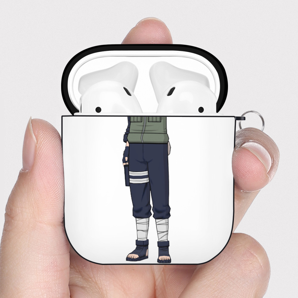 （画像用） NARUTO -ナルト- はたけ カカシ Hatake Kakashi AirPods 第2世代保護ケース ハードシェル ブラック 耐衝撃・防指紋・カラビナ付き