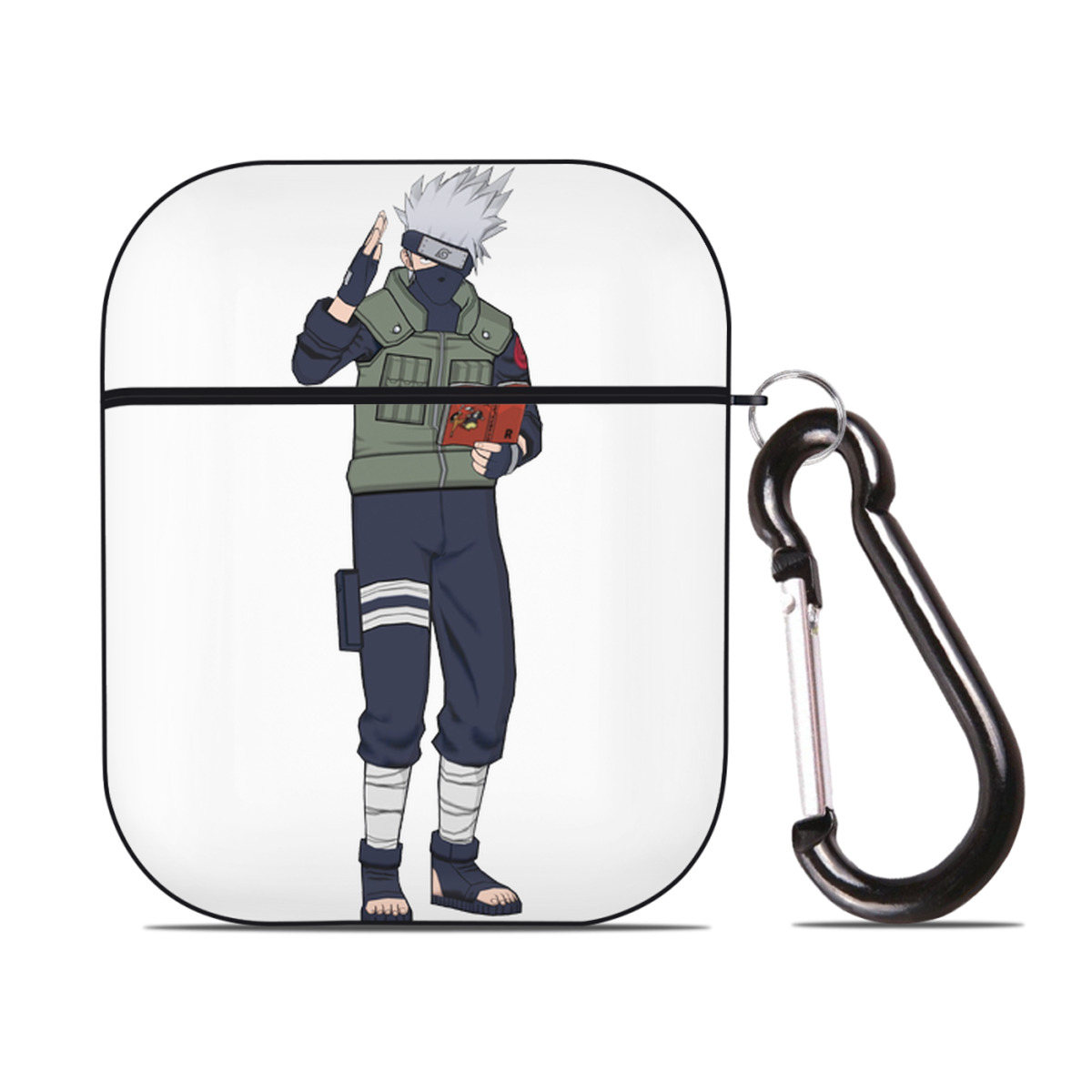 （画像用） NARUTO -ナルト- はたけ カカシ Hatake Kakashi AirPods 第2世代保護ケース ハードシェル ブラック 耐衝撃・防指紋・カラビナ付き