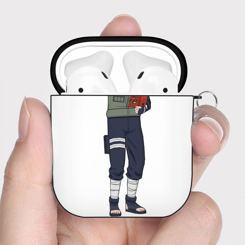（画像用） NARUTO -ナルト- はたけ カカシ Hatake Kakashi AirPods 第2世代保護ケース ハードシェル ブラック 耐衝撃・防指紋・カラビナ付き