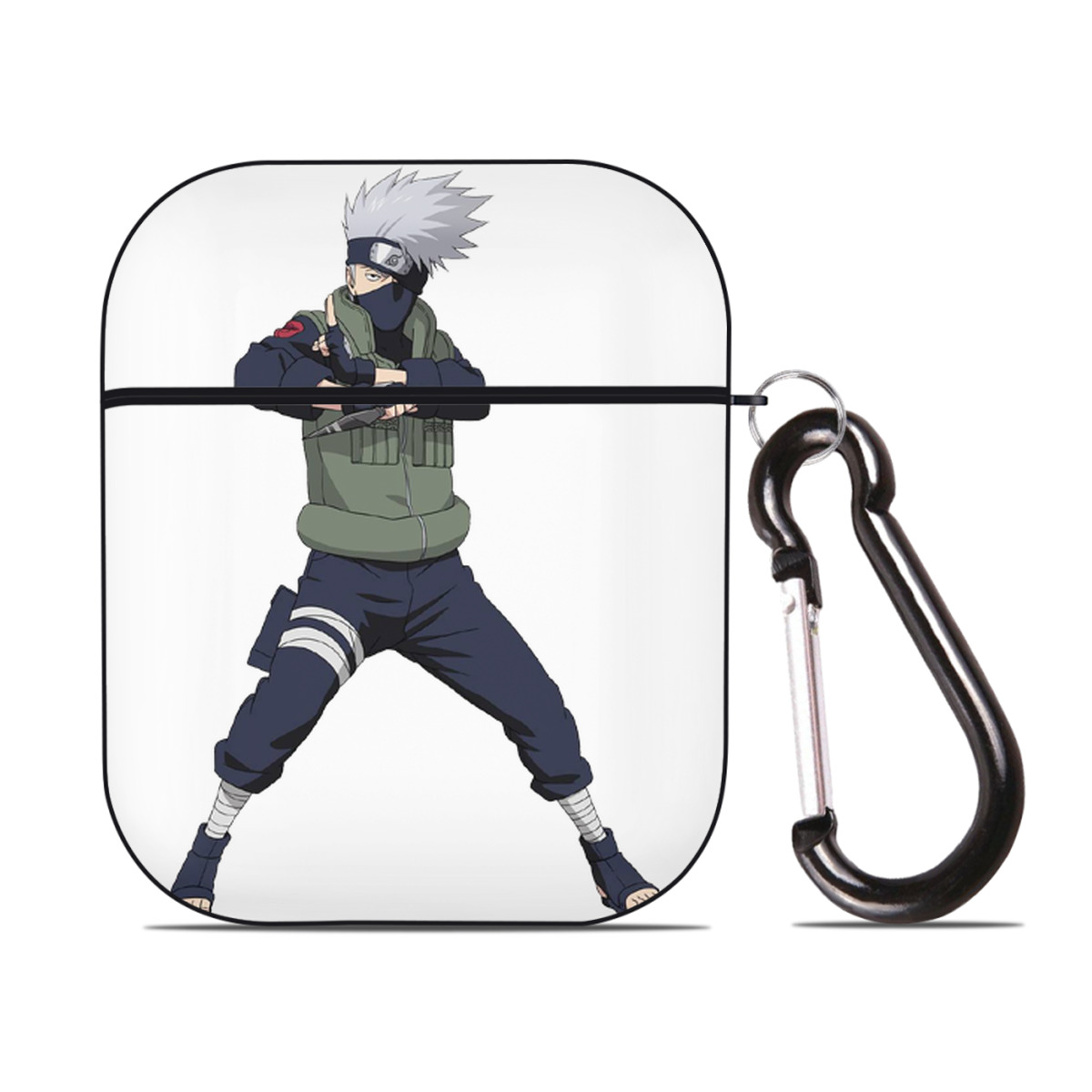 （画像用） NARUTO -ナルト- はたけ カカシ Hatake Kakashi AirPods 第2世代保護ケース ハードシェル ブラック 耐衝撃・防指紋・カラビナ付き