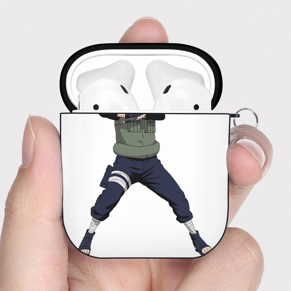 （画像用） NARUTO -ナルト- はたけ カカシ Hatake Kakashi AirPods 第2世代保護ケース ハードシェル ブラック 耐衝撃・防指紋・カラビナ付き