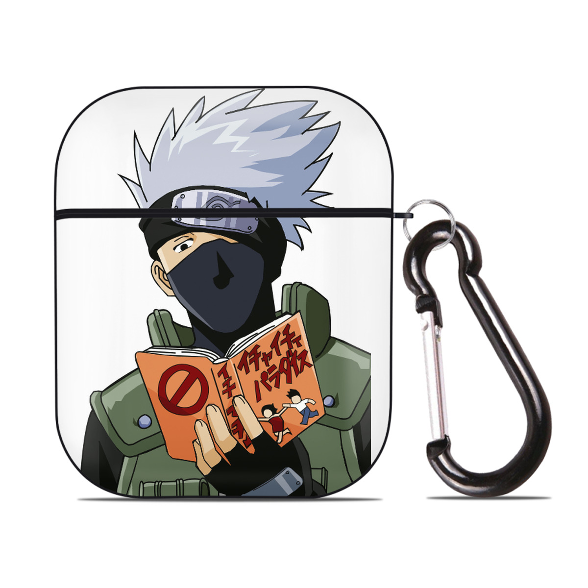 （画像用） NARUTO -ナルト- はたけ カカシ Hatake Kakashi AirPods 第2世代保護ケース ハードシェル ブラック 耐衝撃・防指紋・カラビナ付き