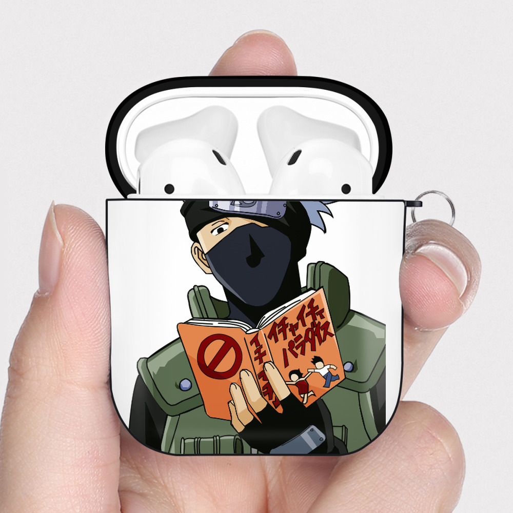 （画像用） NARUTO -ナルト- はたけ カカシ Hatake Kakashi AirPods 第2世代保護ケース ハードシェル ブラック 耐衝撃・防指紋・カラビナ付き