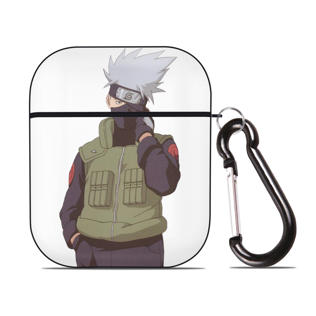 （画像用） NARUTO -ナルト- はたけ カカシ Hatake Kakashi AirPods 第2世代保護ケース ハードシェル ブラック 耐衝撃・防指紋・カラビナ付き