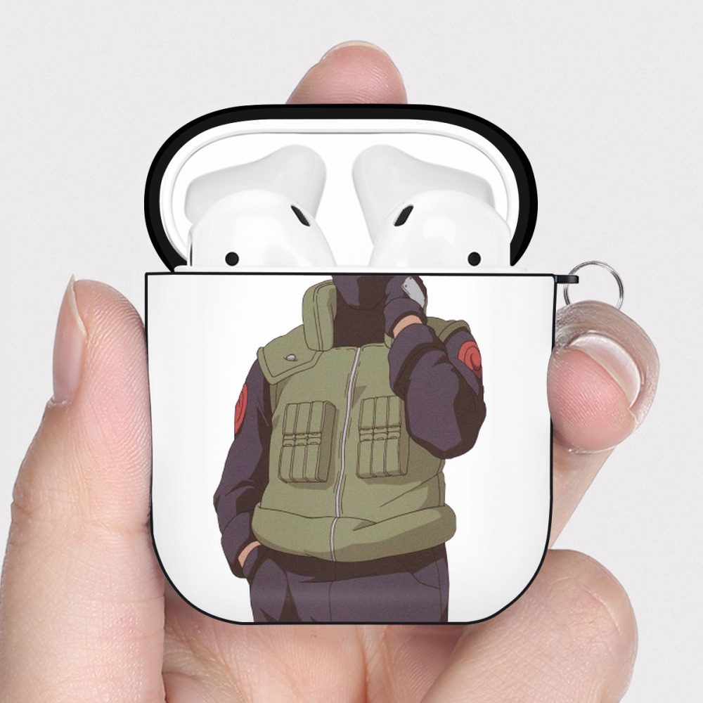 （画像用） NARUTO -ナルト- はたけ カカシ Hatake Kakashi AirPods 第2世代保護ケース ハードシェル ブラック 耐衝撃・防指紋・カラビナ付き