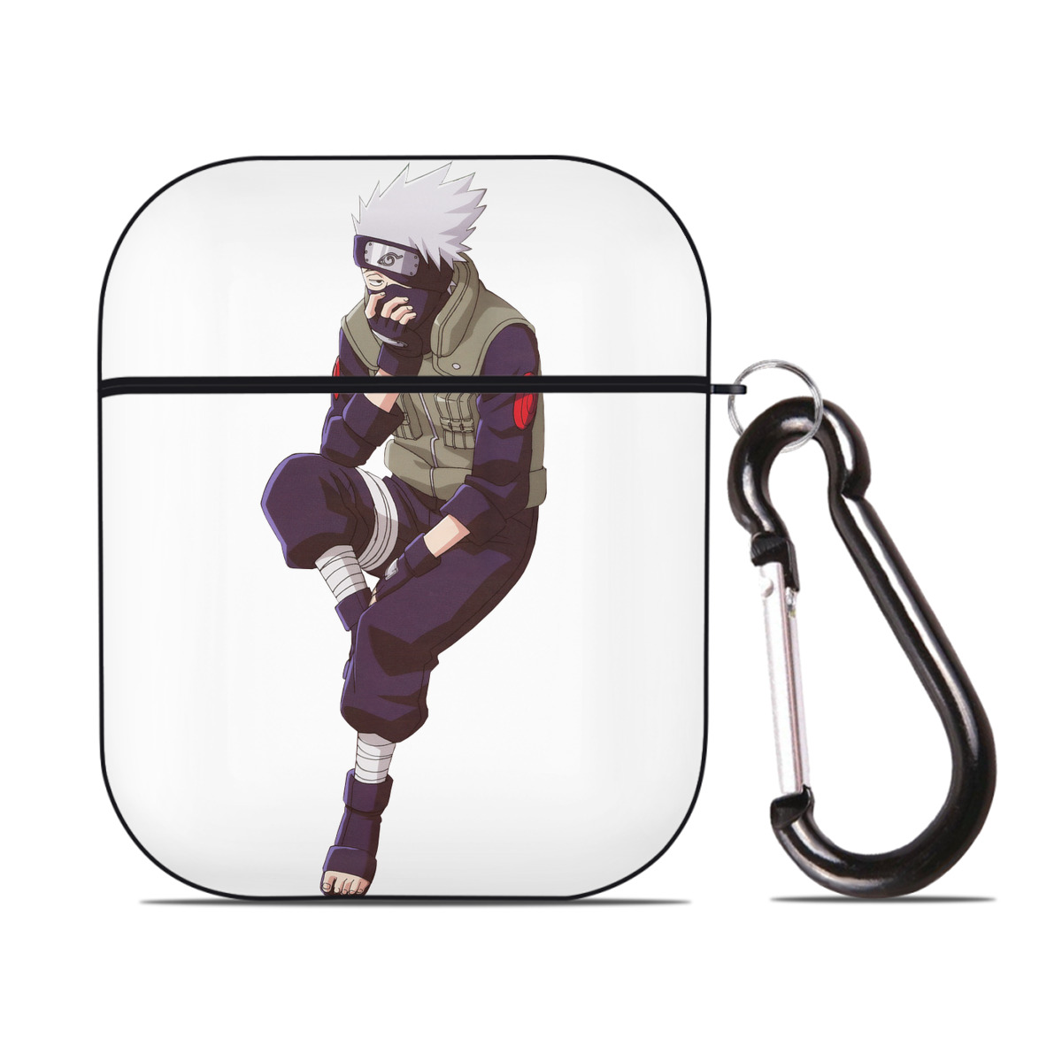 （画像用） NARUTO -ナルト- はたけ カカシ Hatake Kakashi AirPods 第2世代保護ケース ハードシェル ブラック 耐衝撃・防指紋・カラビナ付き