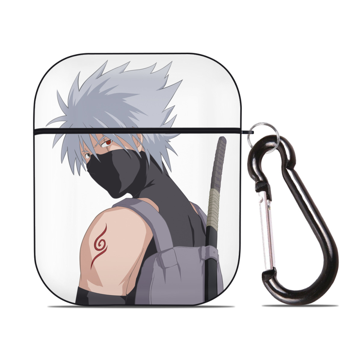 （画像用） NARUTO -ナルト- はたけ カカシ Hatake Kakashi AirPods 第2世代保護ケース ハードシェル ブラック 耐衝撃・防指紋・カラビナ付き