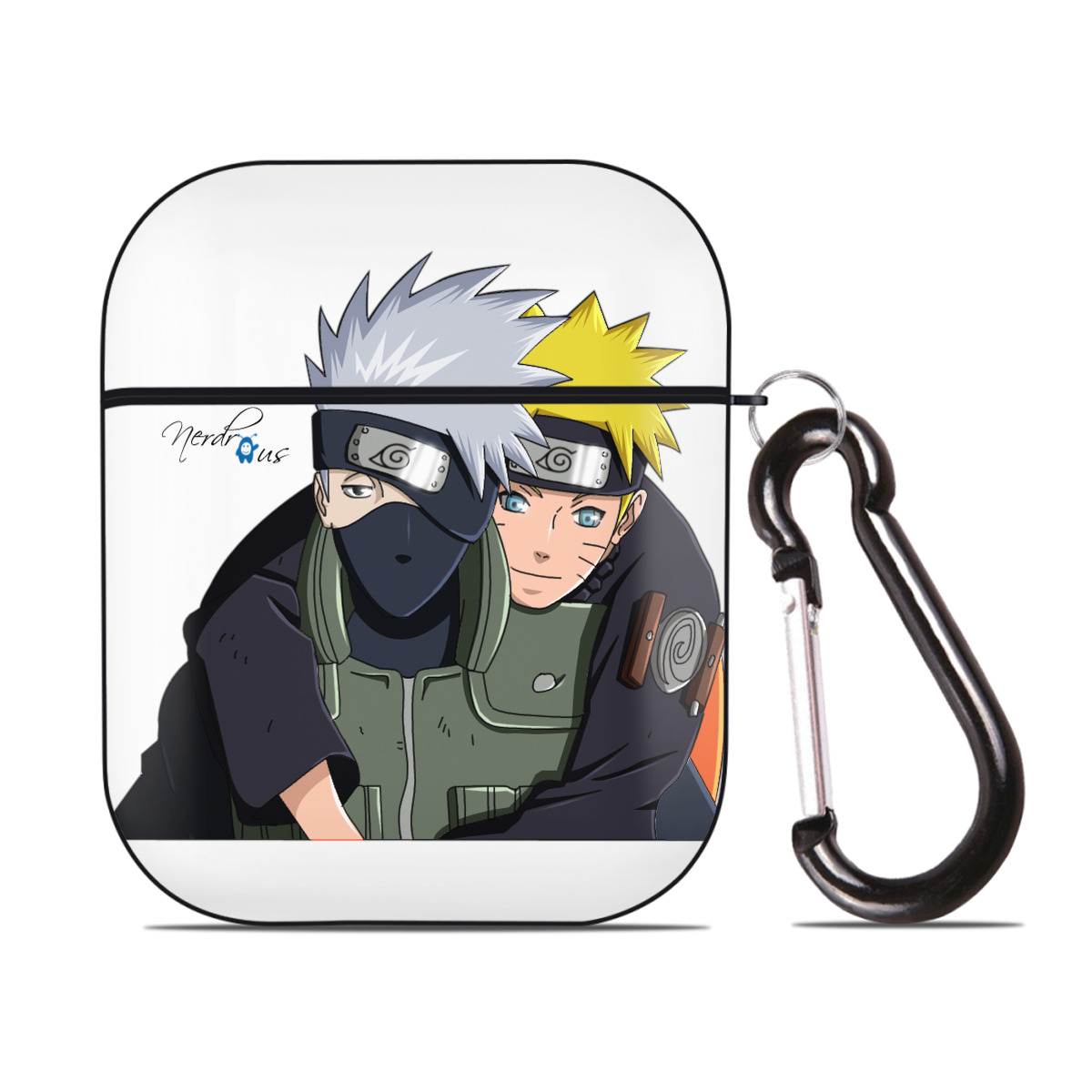 （画像用） NARUTO -ナルト- はたけ カカシ Hatake Kakashi AirPods 第2世代保護ケース ハードシェル ブラック 耐衝撃・防指紋・カラビナ付き