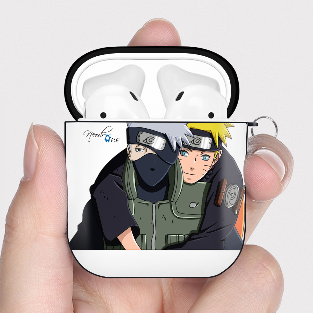 （画像用） NARUTO -ナルト- はたけ カカシ Hatake Kakashi AirPods 第2世代保護ケース ハードシェル ブラック 耐衝撃・防指紋・カラビナ付き