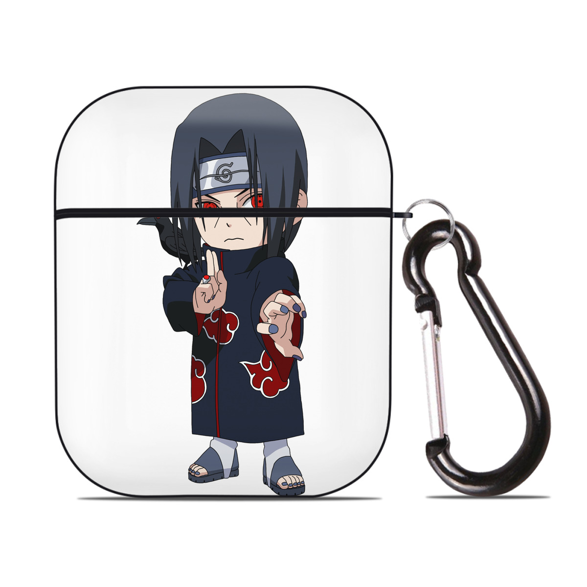 （画像用） NARUTO -ナルト- うちは イタチ Uchiha Itachi AirPods 第2世代保護ケース ハードシェル ブラック 耐衝撃・防指紋・カラビナ付き