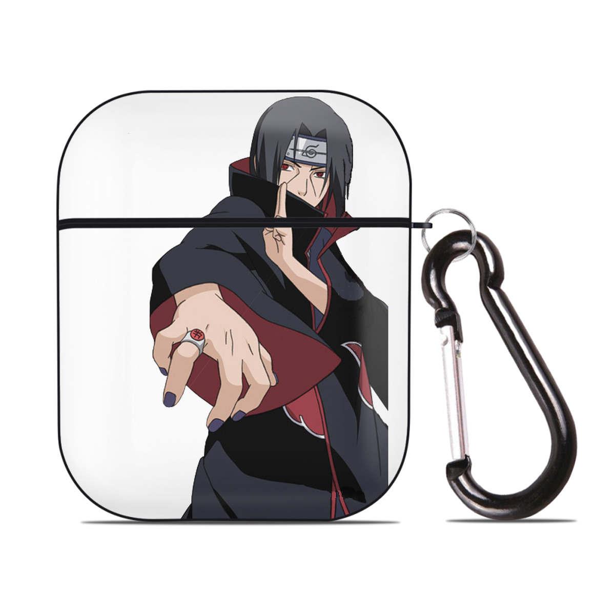 （画像用） NARUTO -ナルト- うちは イタチ Uchiha Itachi AirPods 第2世代保護ケース ハードシェル ブラック 耐衝撃・防指紋・カラビナ付き