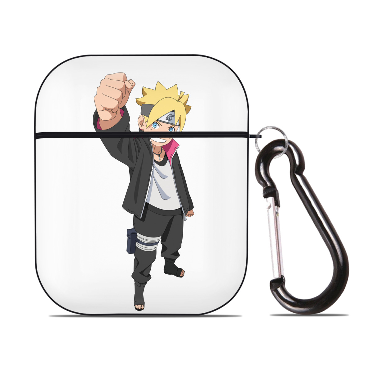 （画像用） NARUTO -ナルト- うずまき ボルト Uzumaki Boruto AirPods 第2世代保護ケース ハードシェル ブラック 耐衝撃・防指紋・カラビナ付き